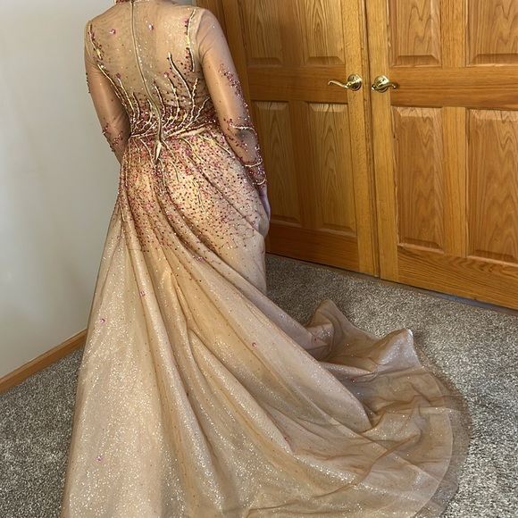Custom Evening gown red rhinestone jewel encrusted rose gold sequin dress size 6 - Picture 13 of 16